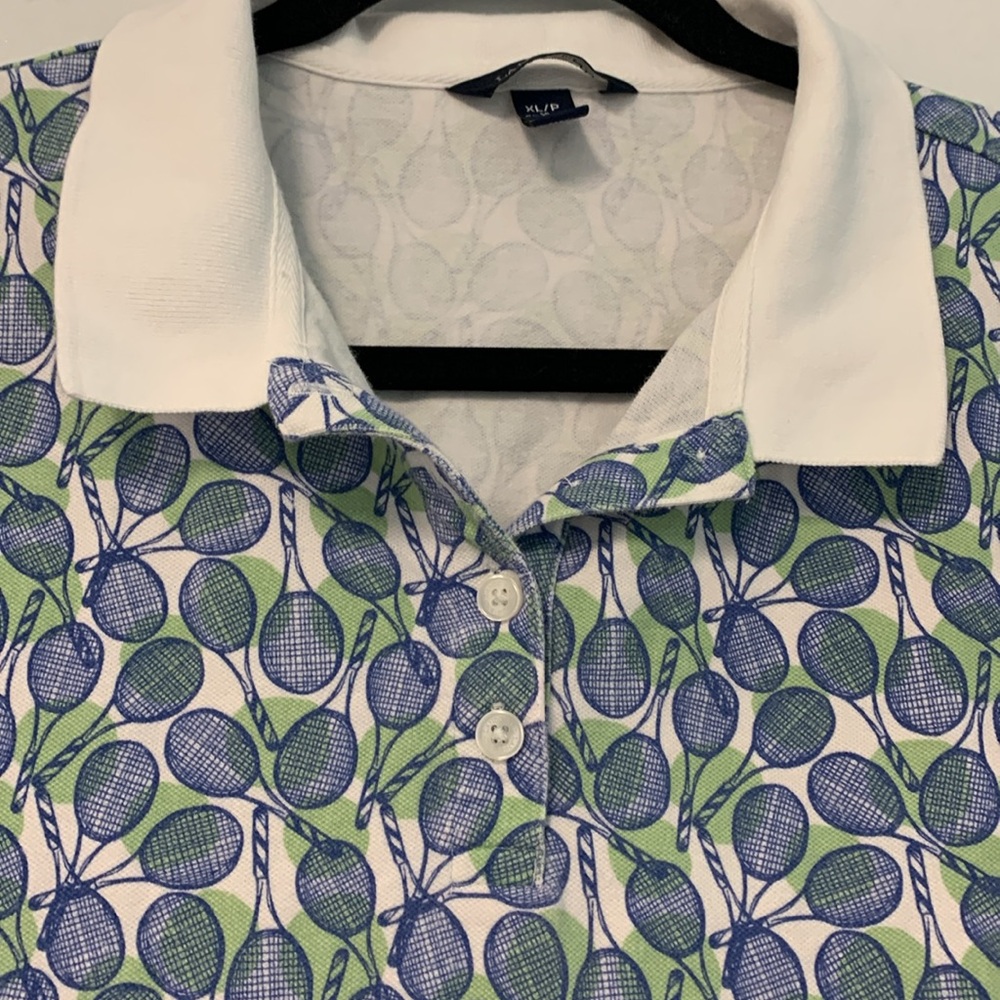 Land’s end xl /p tennis racquet print collared 4 buttons short sleeves vintage? - Picture 2 of 6